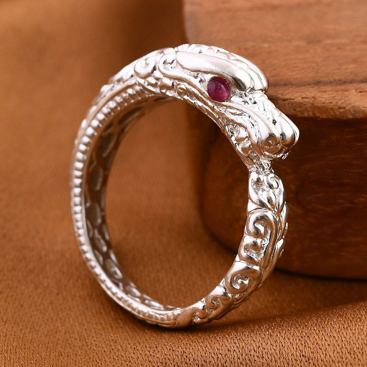 Royal Bali Collection - Ruby Naga Ring in Sterling Silver, Silver Wt 5.00 GM 7620548 1