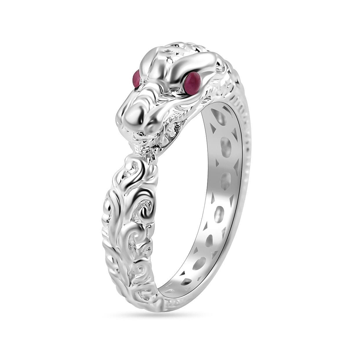 Royal Bali Collection - Ruby Naga Ring in Sterling Silver, Silver Wt 5.00 GM 7620548 3