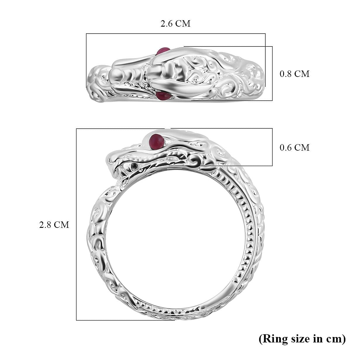 Royal Bali Collection - Ruby Naga Ring in Sterling Silver, Silver Wt 5.00 GM 7620548 5