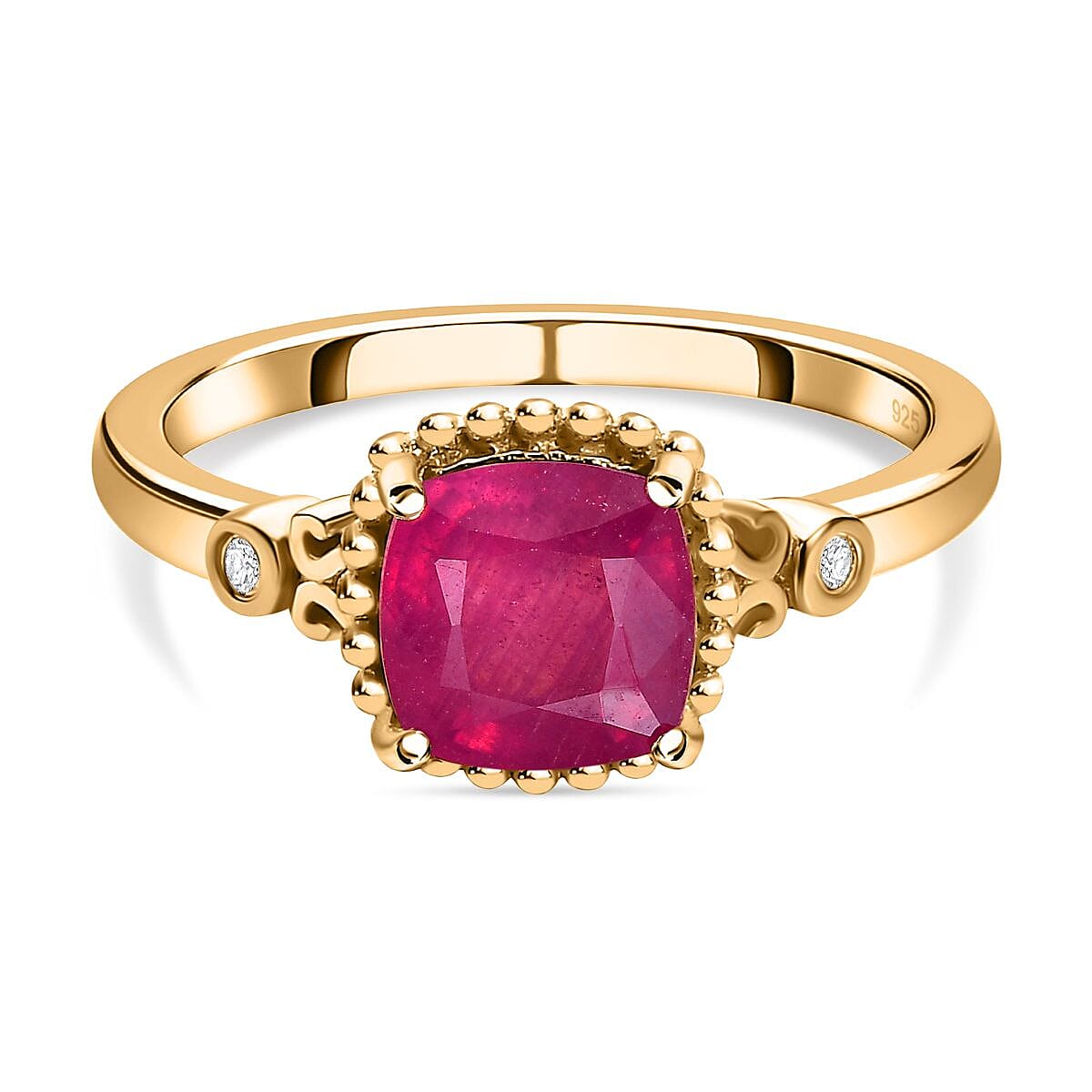 Antique Cushion Cut Premium Ruby and Diamond Ring in 18K Gold Vermeil Sterling Silver 2.32 Ct. 7578406 0