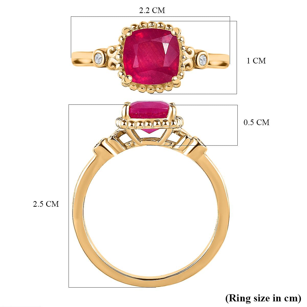 Antique Cushion Cut Premium Ruby and Diamond Ring in 18K Gold Vermeil Sterling Silver 2.32 Ct. 7578406 5