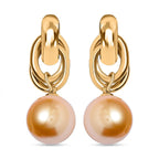 One Time Deal - Golden Shell Pearl Dangle Earrings in Yellow Gold Tone