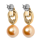 One Time Deal - Golden Shell Pearl Dangle Earrings in Yellow Gold Tone