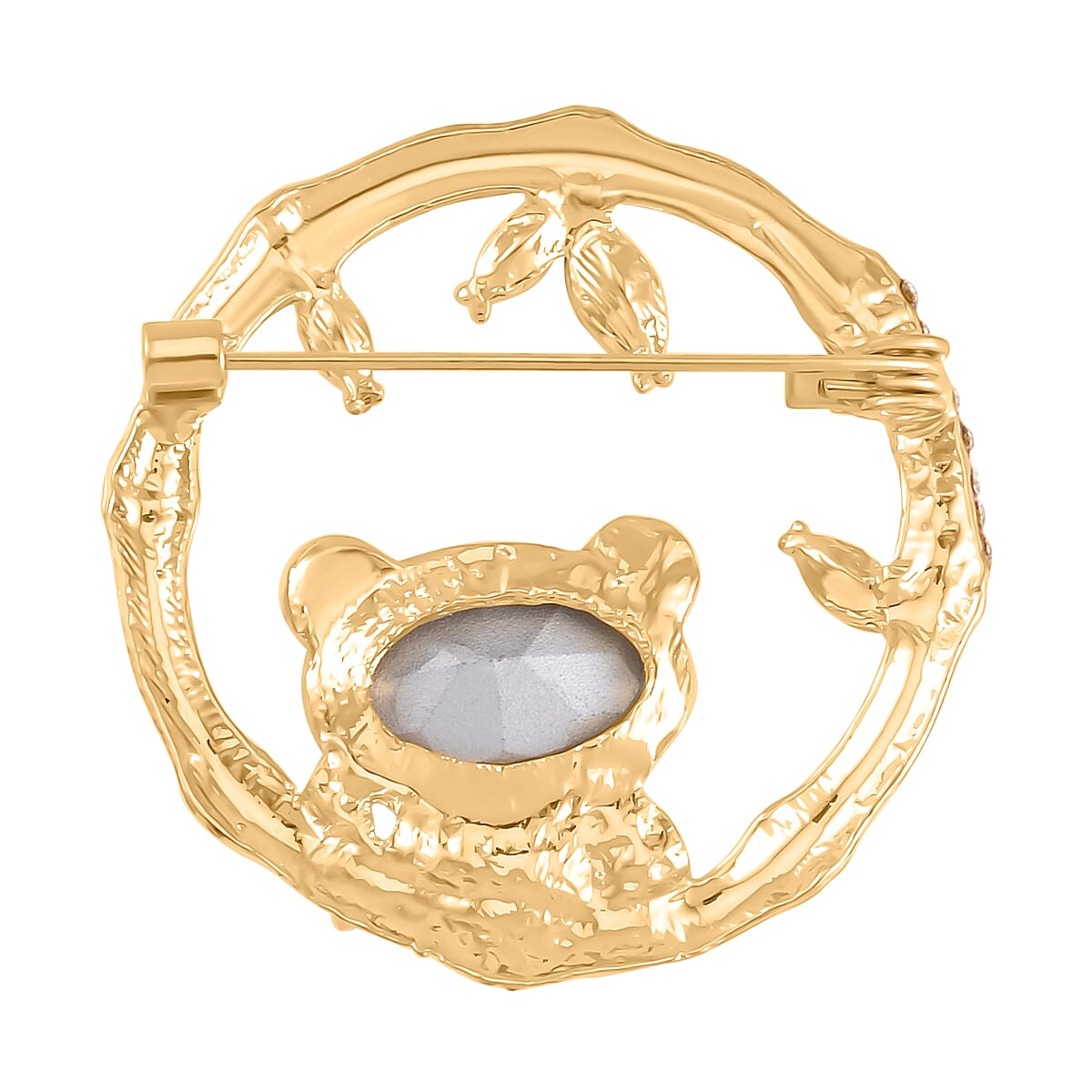 Green &amp; White Austrian Crystal Panda Brooch in Yellow Gold Tone 7602164 3
