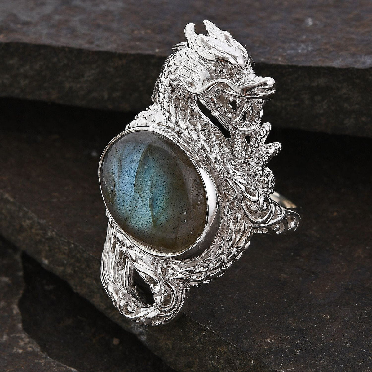 Iconic Collection Royal Bali Collection - Labradorite Solitaire Dragon Ring in Sterling Silver 10.00 Ct 7646270 1