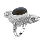 Iconic Collection Royal Bali Collection - Labradorite Solitaire Dragon Ring in Sterling Silver 10.00 Ct