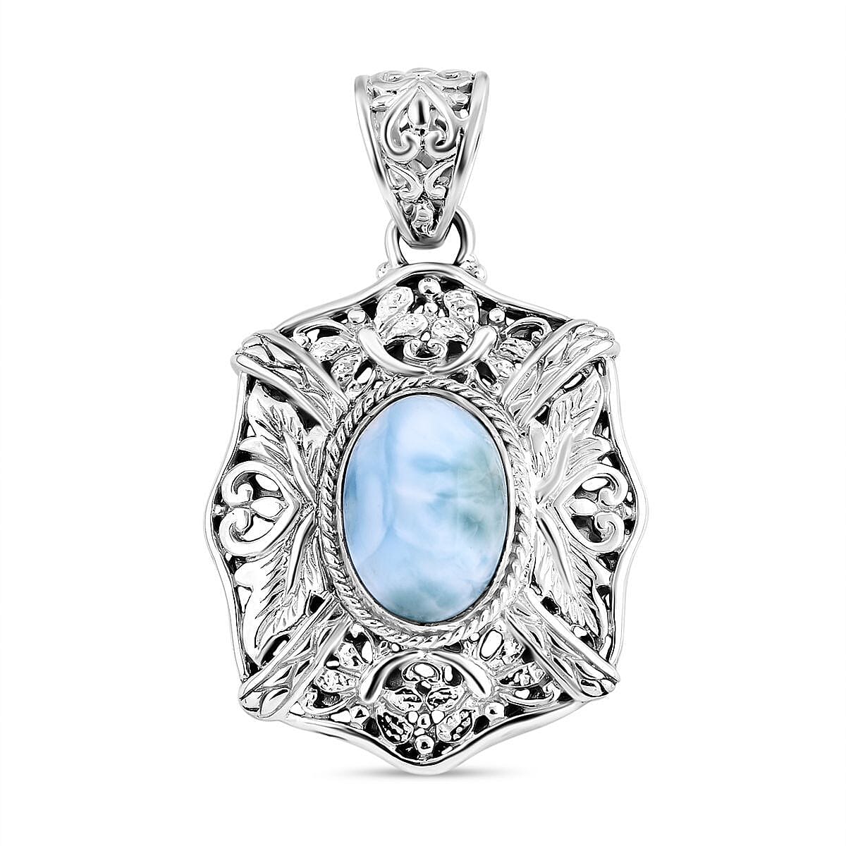Royal Bali Collection - Larimar Solitaire Pendant in Sterling Silver 6.25 Ct, Silver Wt 8.00 GM 7620625 0