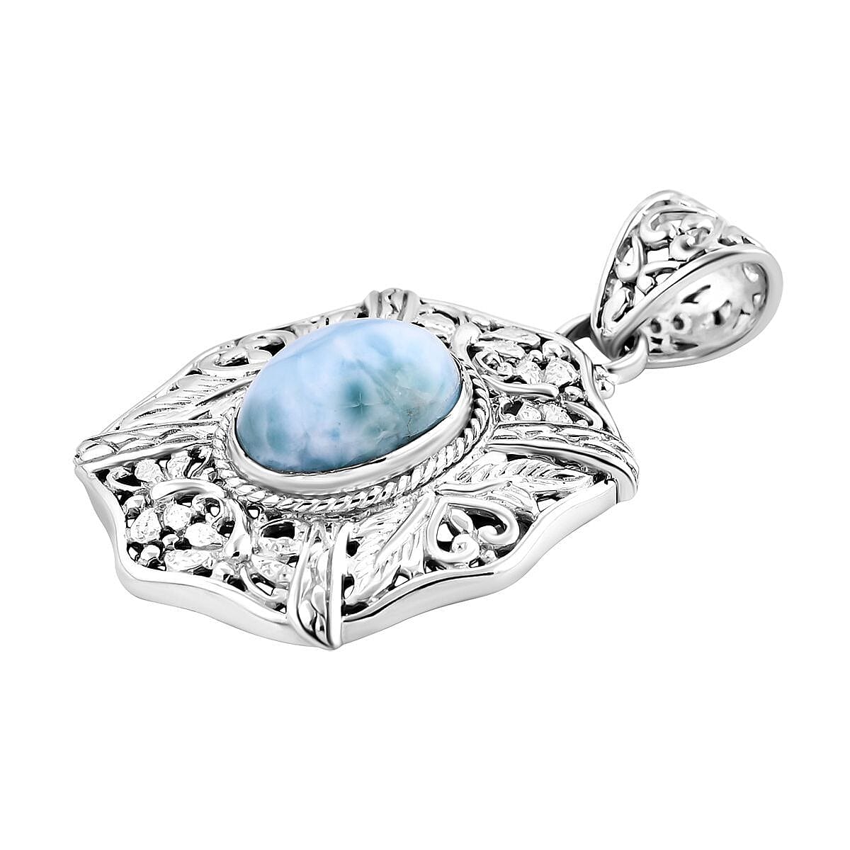 Royal Bali Collection - Larimar Solitaire Pendant in Sterling Silver 6.25 Ct, Silver Wt 8.00 GM 7620625 4