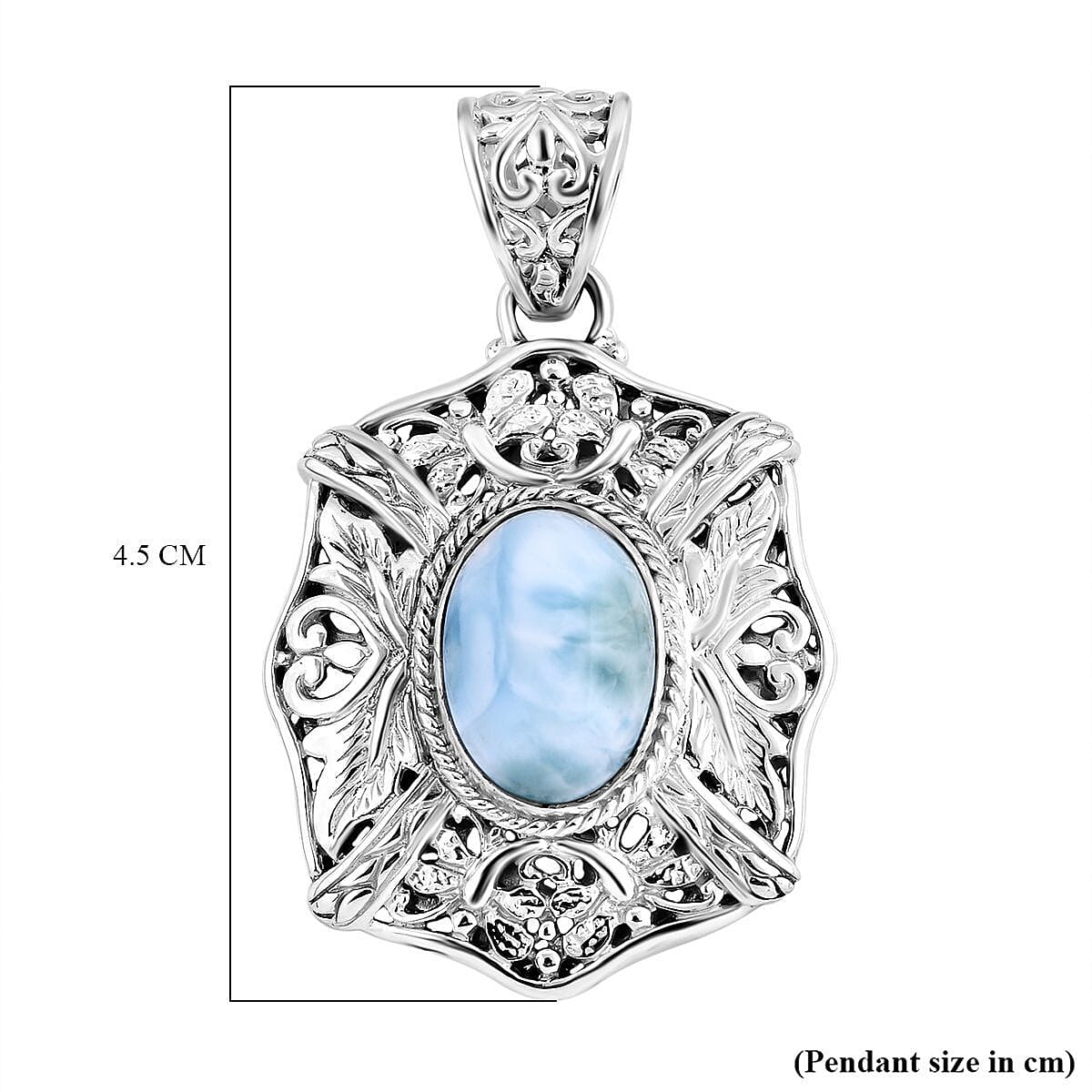 Royal Bali Collection - Larimar Solitaire Pendant in Sterling Silver 6.25 Ct, Silver Wt 8.00 GM 7620625 6