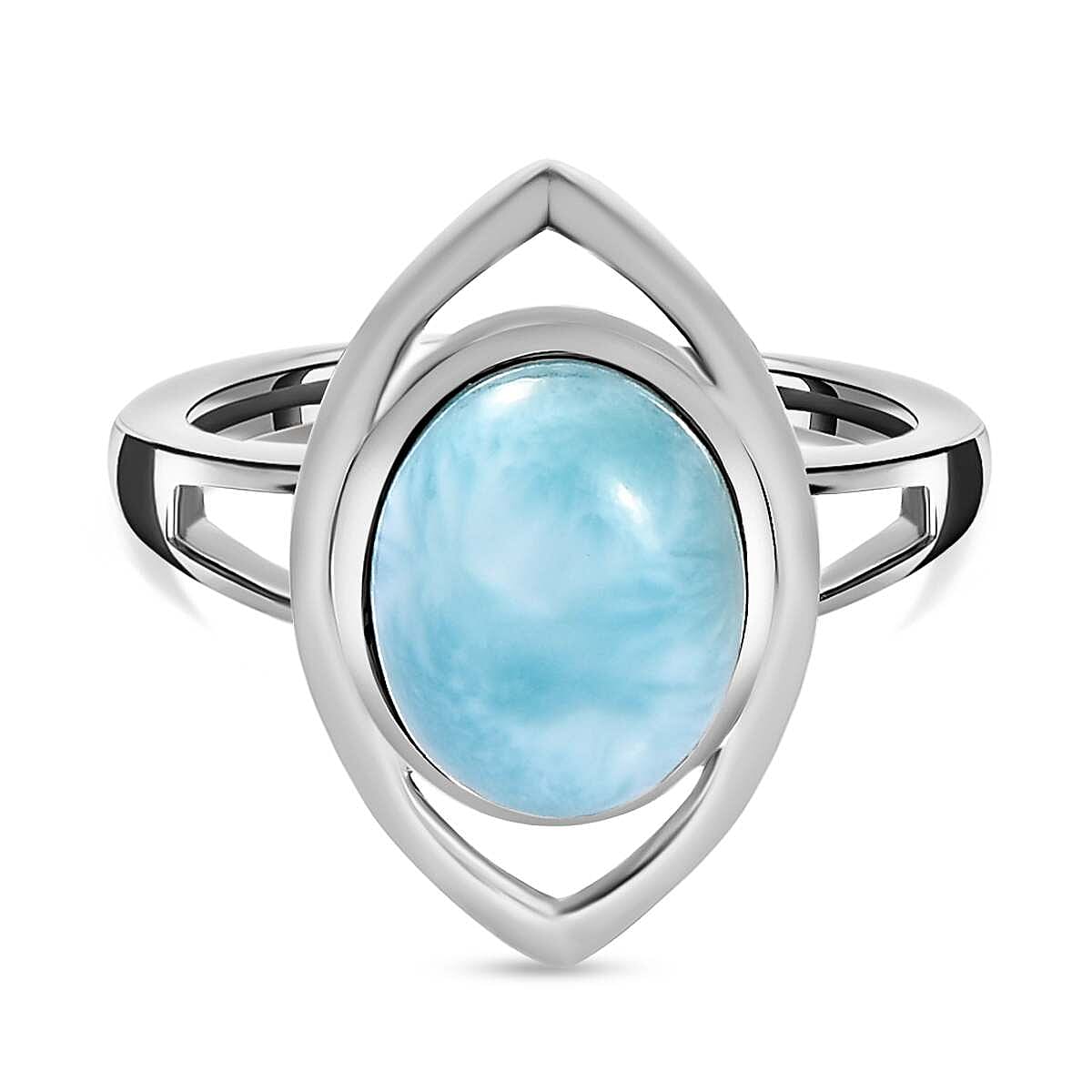 Larimar Solitaire Ring in Platinum Overlay Sterling Silver 3.16 Ct 7580637 0