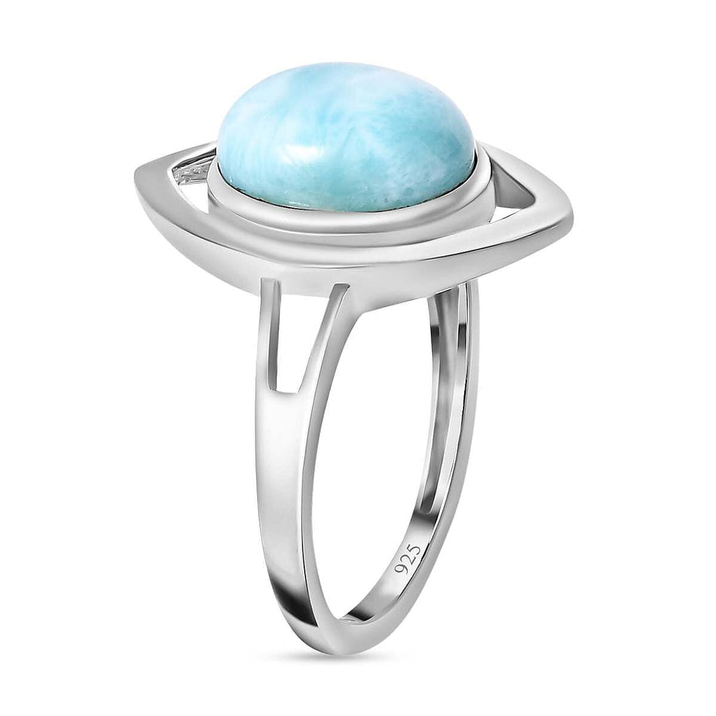 Larimar Solitaire Ring in Platinum Overlay Sterling Silver 3.16 Ct