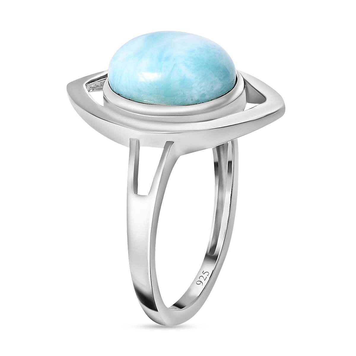 Larimar Solitaire Ring in Platinum Overlay Sterling Silver 3.16 Ct 7580637 3