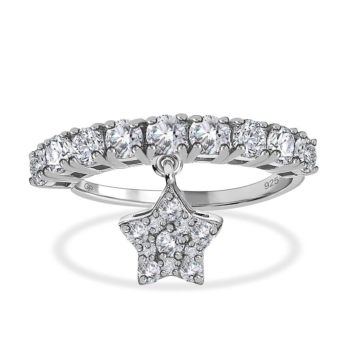 GP- Celestial Dream Collection - Moissanite Ring in Platinum Overlay Sterling Silver 7582551 0