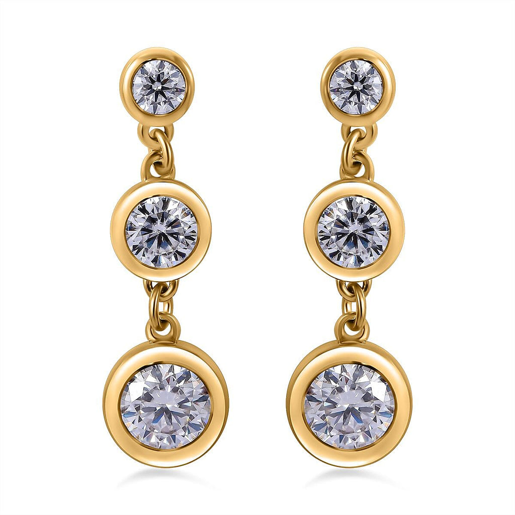Moissanite Dangle Earrings in Vermeil Yellow Gold Plated Sterling Silver 1.55 Ct