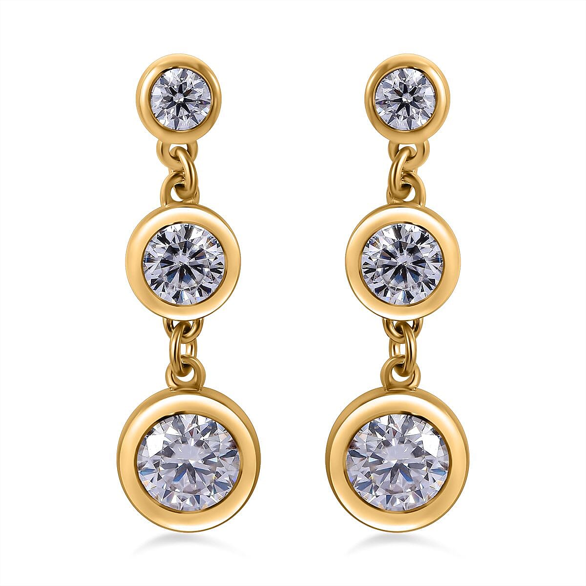 Moissanite Dangle Earrings in Vermeil Yellow Gold Plated Sterling Silver 1.55 Ct 7582719 0