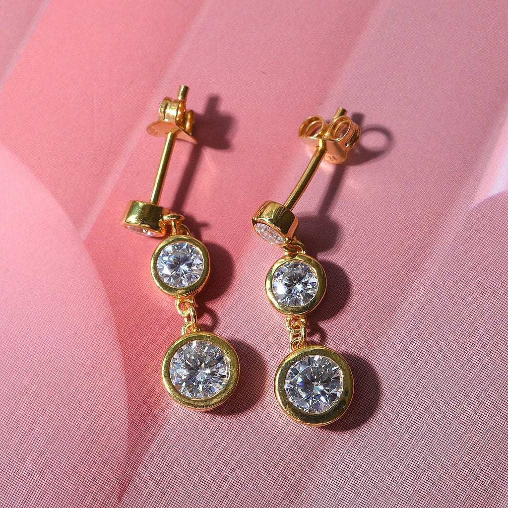 Moissanite Dangle Earrings in Vermeil Yellow Gold Plated Sterling Silver 1.55 Ct