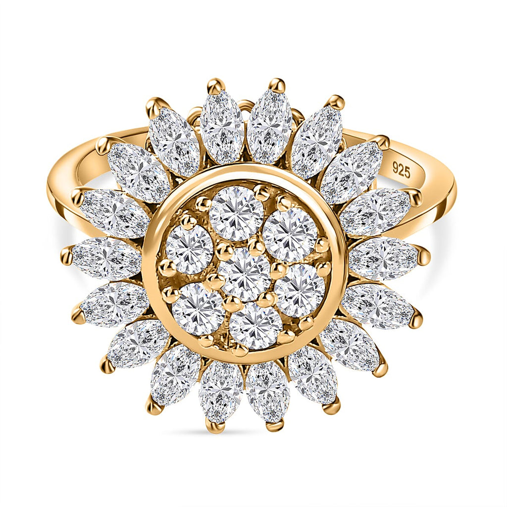 Moissanite Floral Ring in 18K Yellow Gold Vermeil Plated Sterling Silver 1.54 Ct.