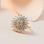 Moissanite Floral Ring in 18K Yellow Gold Vermeil Plated Sterling Silver 1.54 Ct.