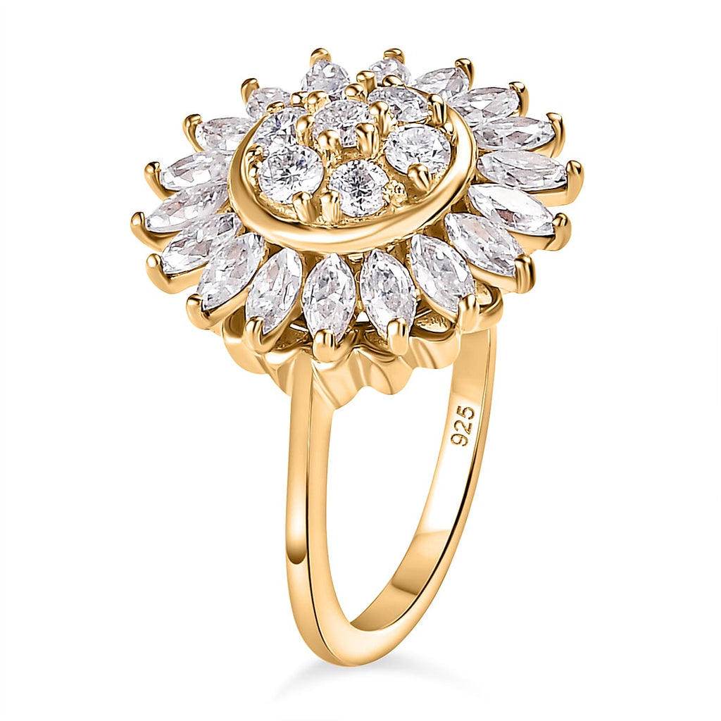 Moissanite Floral Ring in 18K Yellow Gold Vermeil Plated Sterling Silver 1.54 Ct.