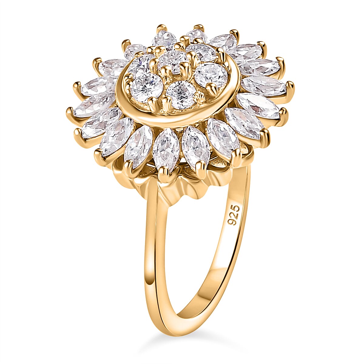 Moissanite Floral Spinner Ring in 18K Vermeil Yellow Gold Plated Sterling Silver 7618106 3