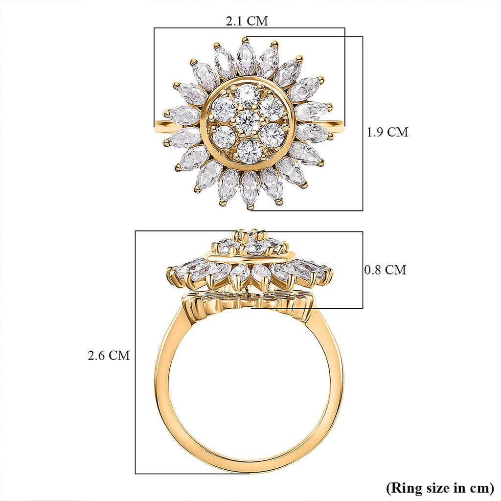 Moissanite Floral Ring in 18K Yellow Gold Vermeil Plated Sterling Silver 1.54 Ct.