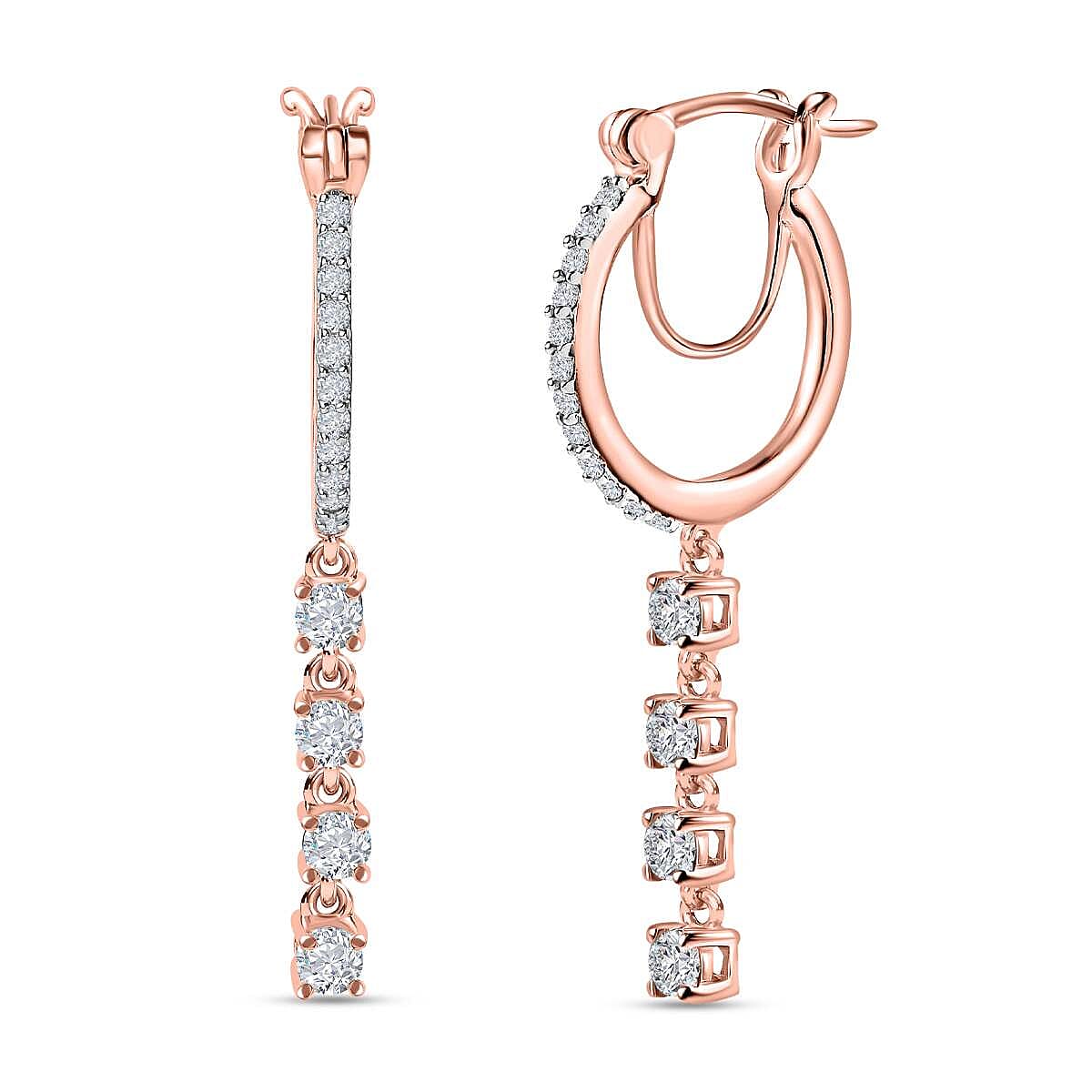 Moissanite J Hoop Half Hoop Earring in 18K Vermeil Rose Gold Plated Sterling Silver 7591553 0