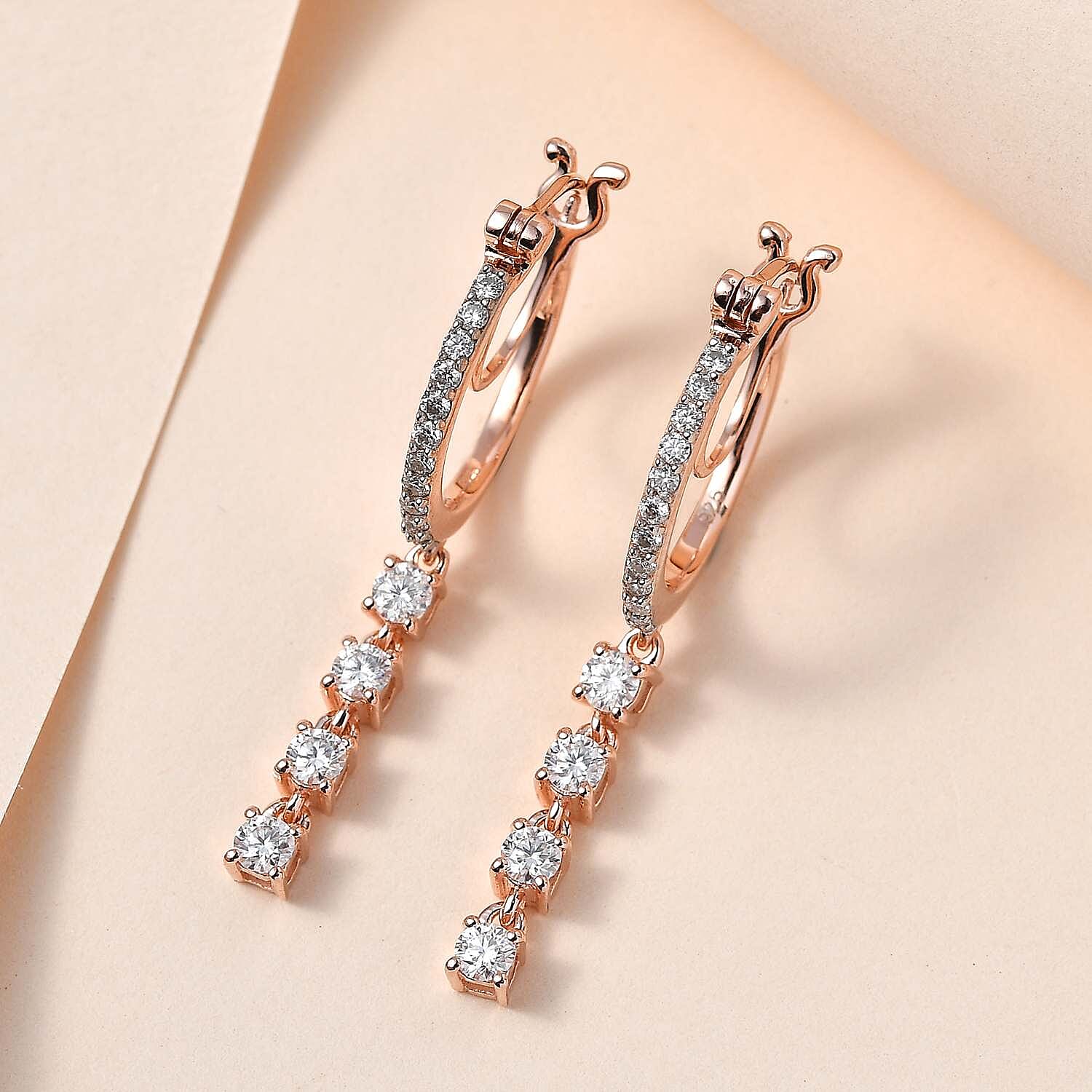 Moissanite J Hoop Half Hoop Earring in 18K Vermeil Rose Gold Plated Sterling Silver 7591553 1