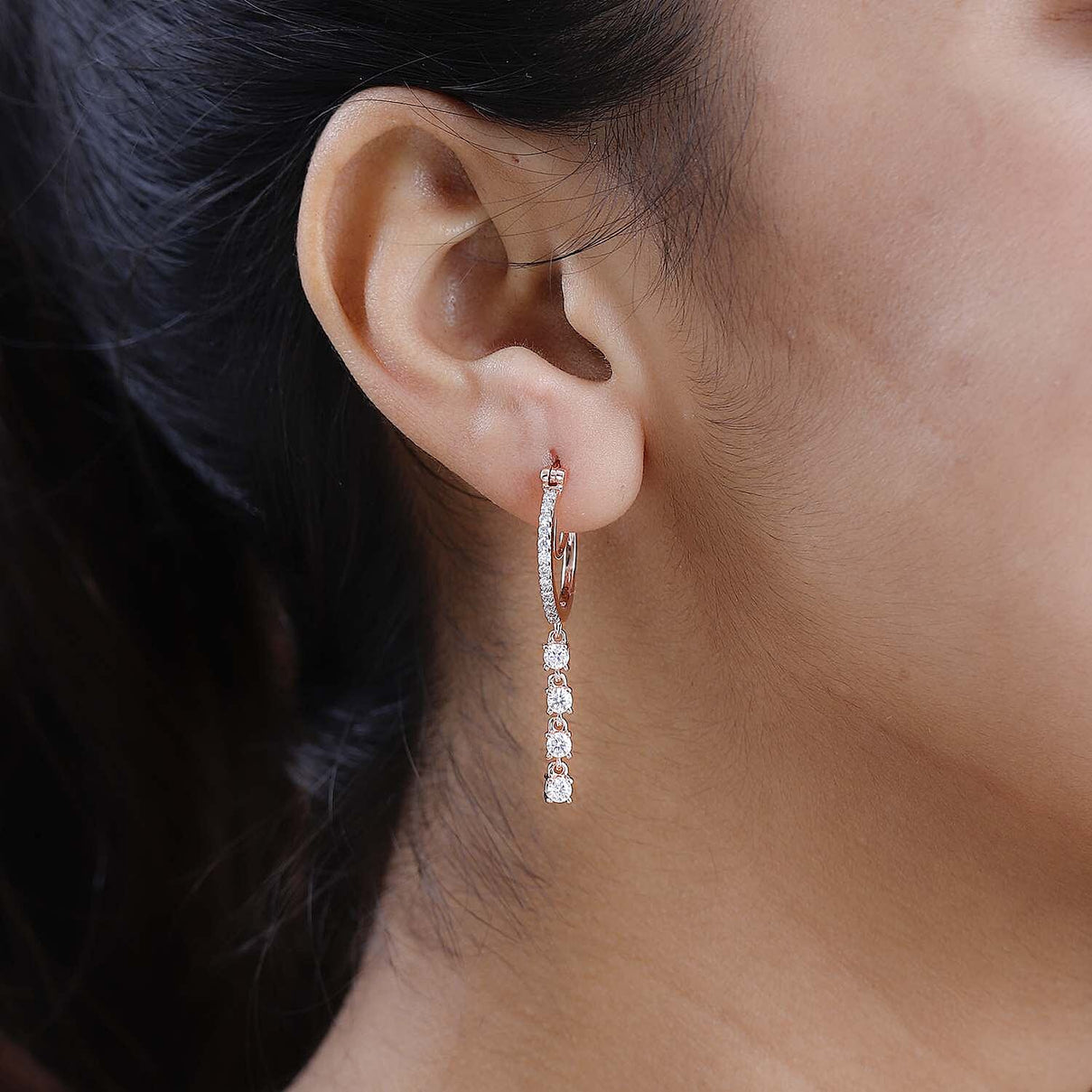 Moissanite J Hoop Half Hoop Earring in 18K Vermeil Rose Gold Plated Sterling Silver 7591553 2