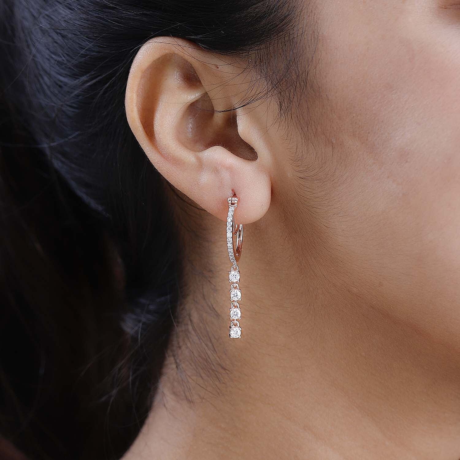 Moissanite J Hoop Half Hoop Earring in 18K Vermeil Rose Gold Plated Sterling Silver 7591553 2