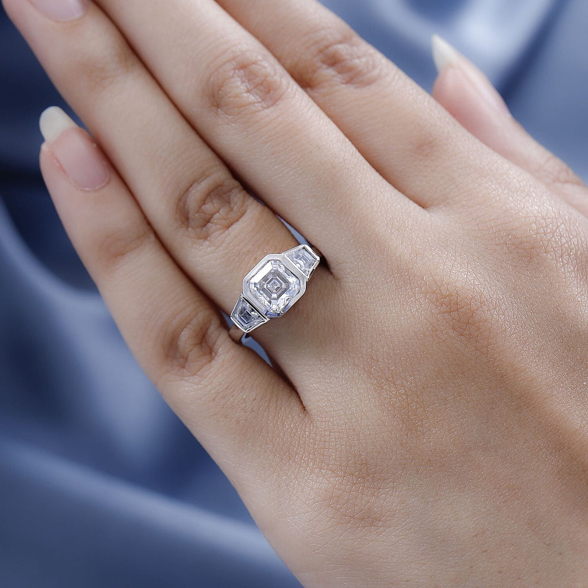 Moissanite Ring in Platinum Overlay Sterling Silver 2.38 Ct. V32584556 3