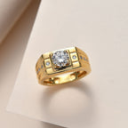 Moissanite Mens Ring in 18K Vermeil Yellow Gold Plated Sterling Silver 1.04 Ct, Silver Wt. 6.40 Gms