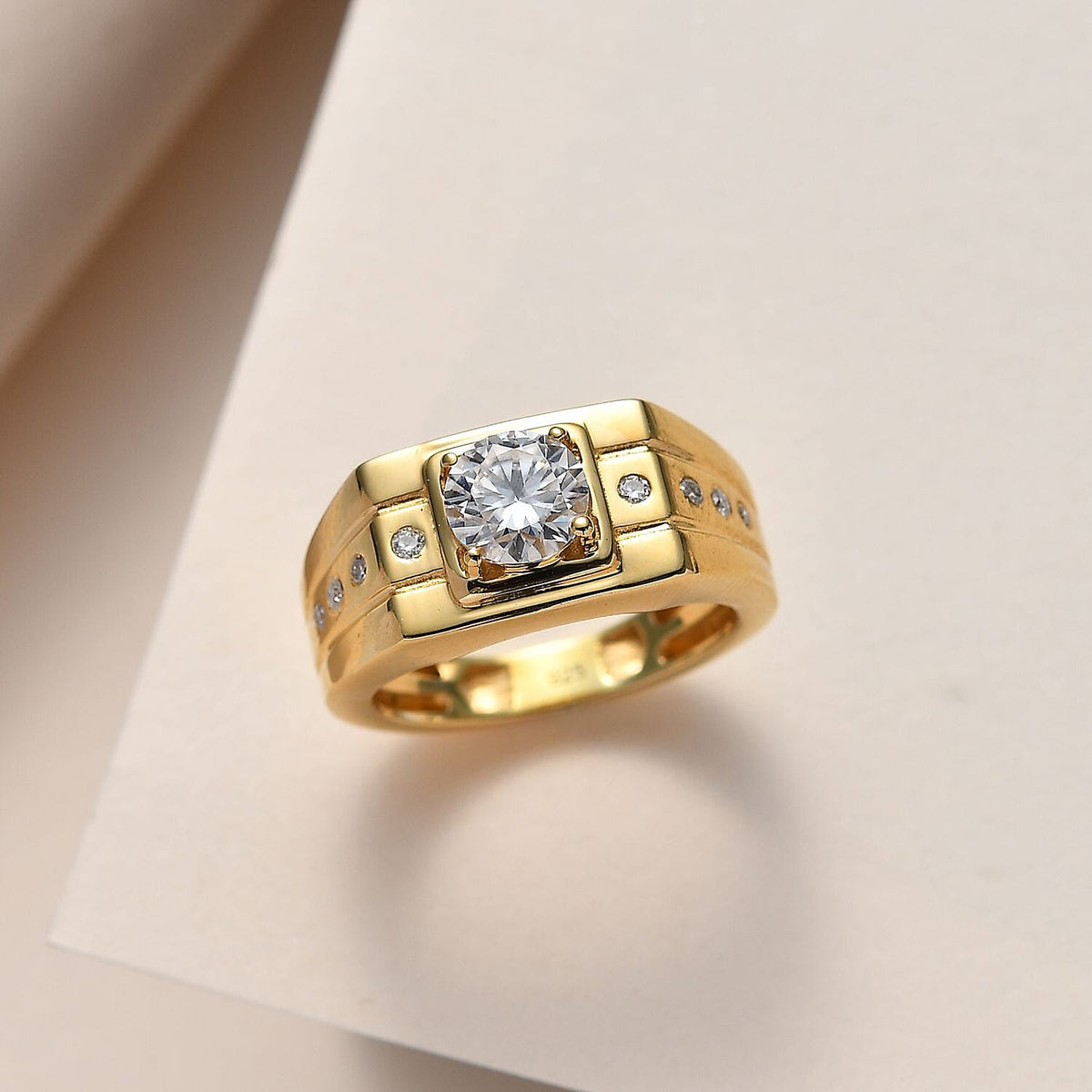 Moissanite  Mens Ring in 18K Vermeil YG Plated Sterling Silver 7511255 1