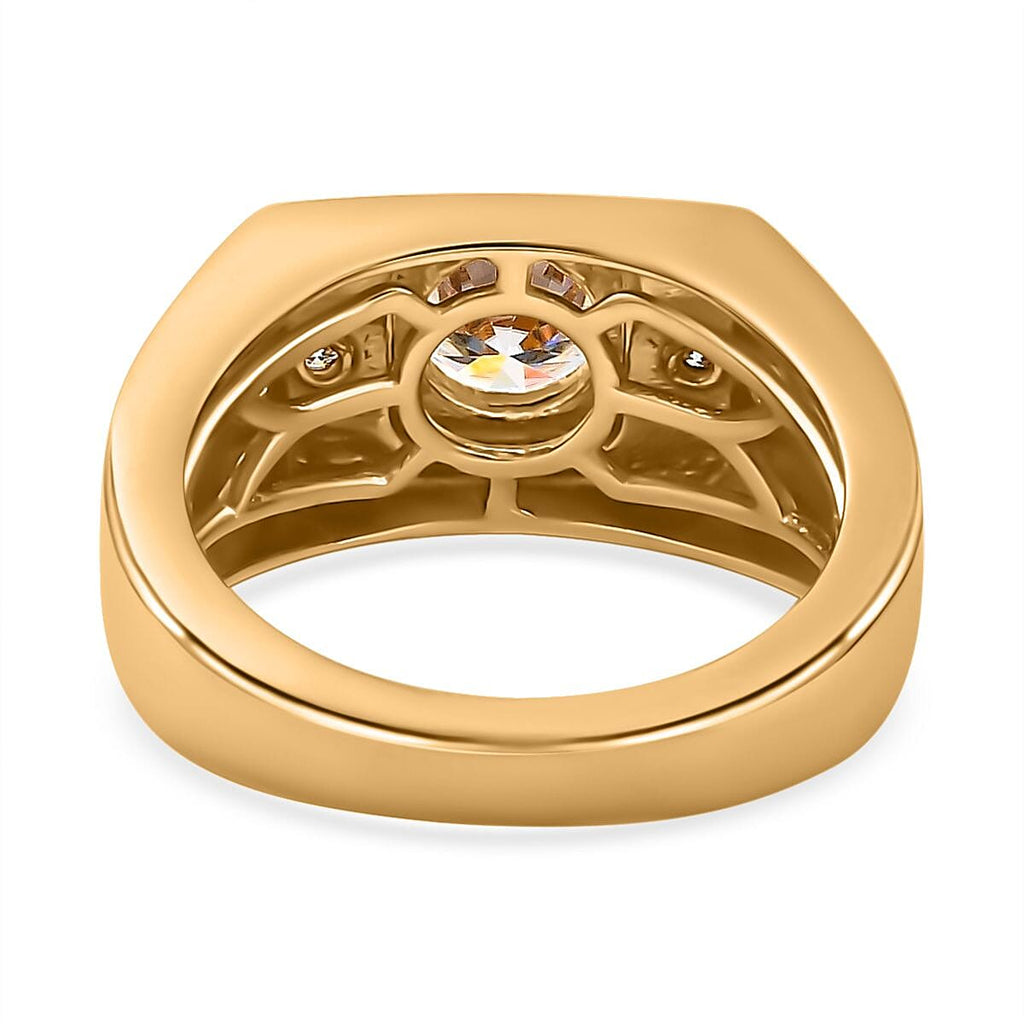 Moissanite Mens Ring in 18K Vermeil Yellow Gold Plated Sterling Silver 1.04 Ct, Silver Wt. 6.40 Gms