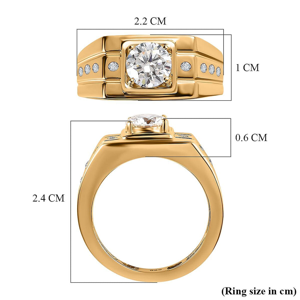 Moissanite Mens Ring in 18K Vermeil Yellow Gold Plated Sterling Silver 1.04 Ct, Silver Wt. 6.40 Gms