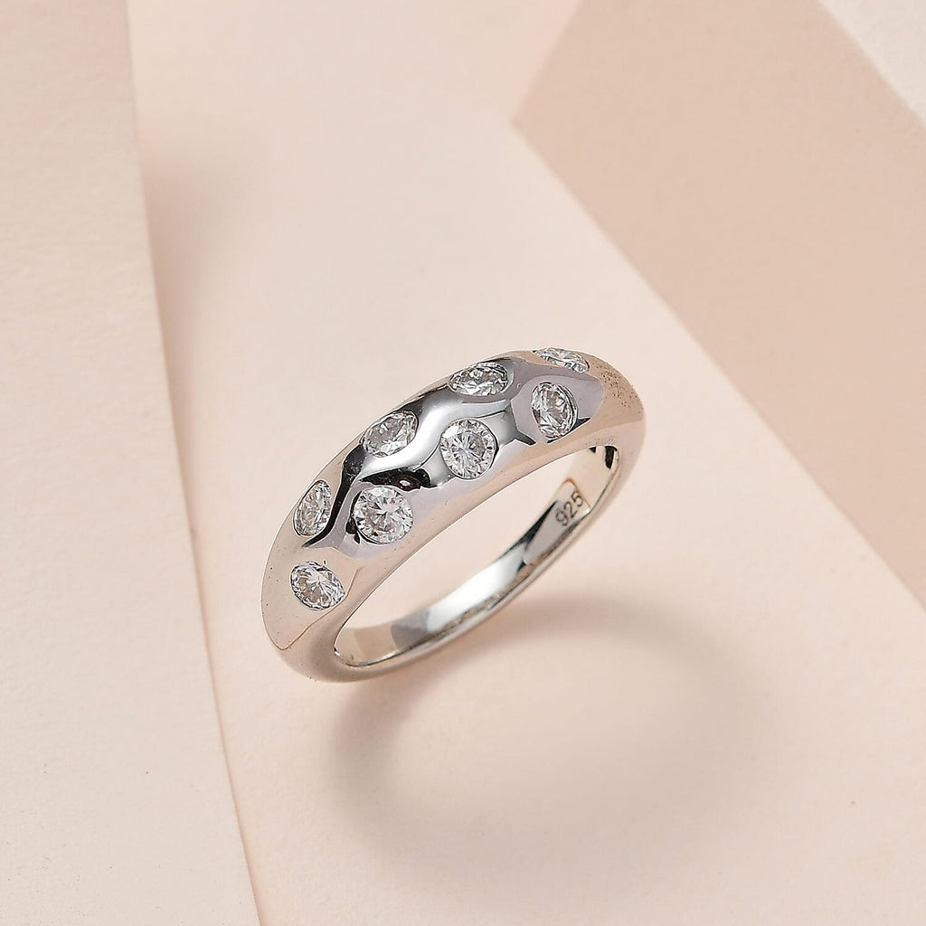 Moissanite Classic Nomad Ring in Platinum Overlay Sterling Silver