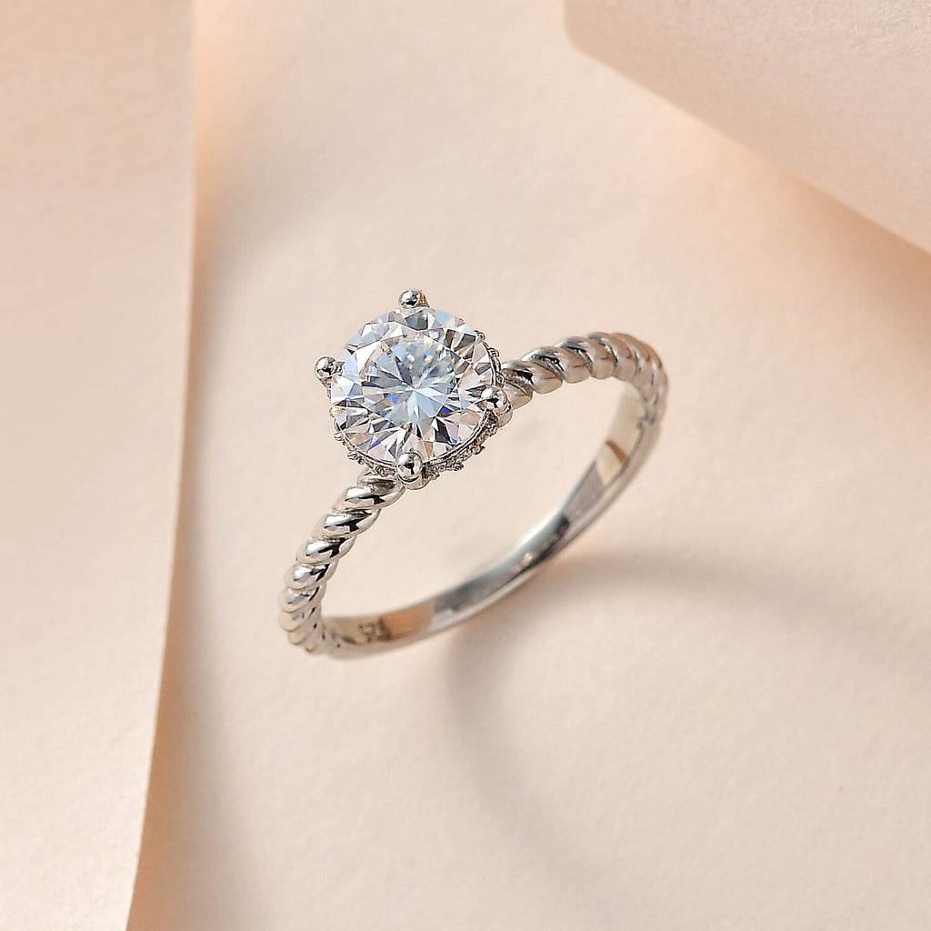 Moissanite Ring in Platinum Overlay Sterling Silver 1.25 Ct