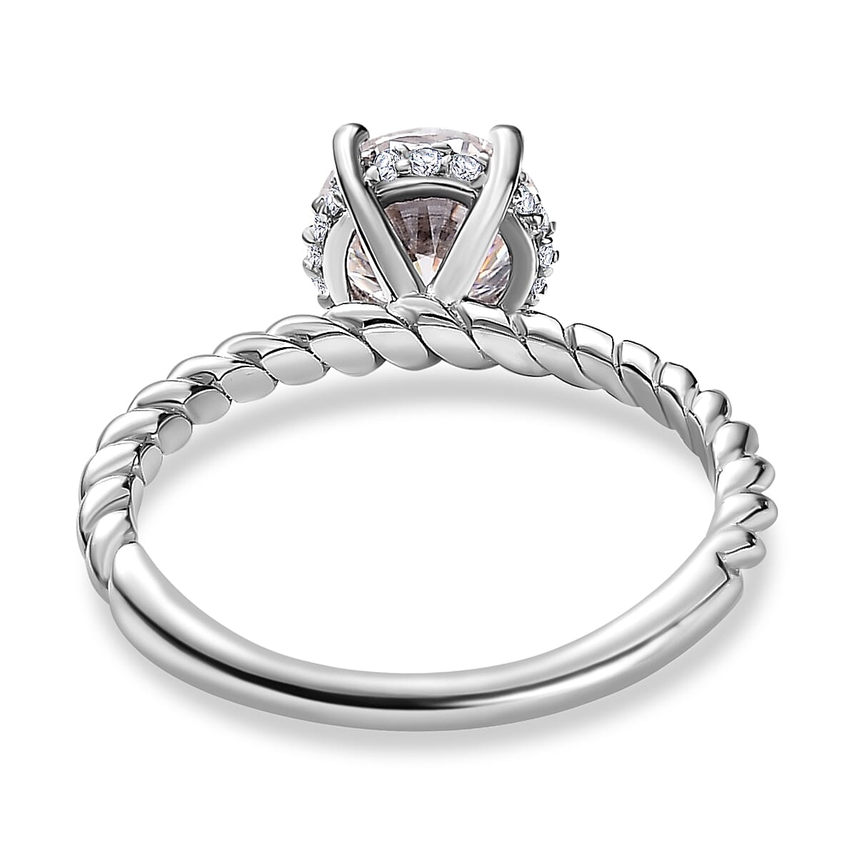 Moissanite Solitaire Ring in Platinum Overlay Sterling Silver 1.30 ct  1.224  Ct. 7635336 4