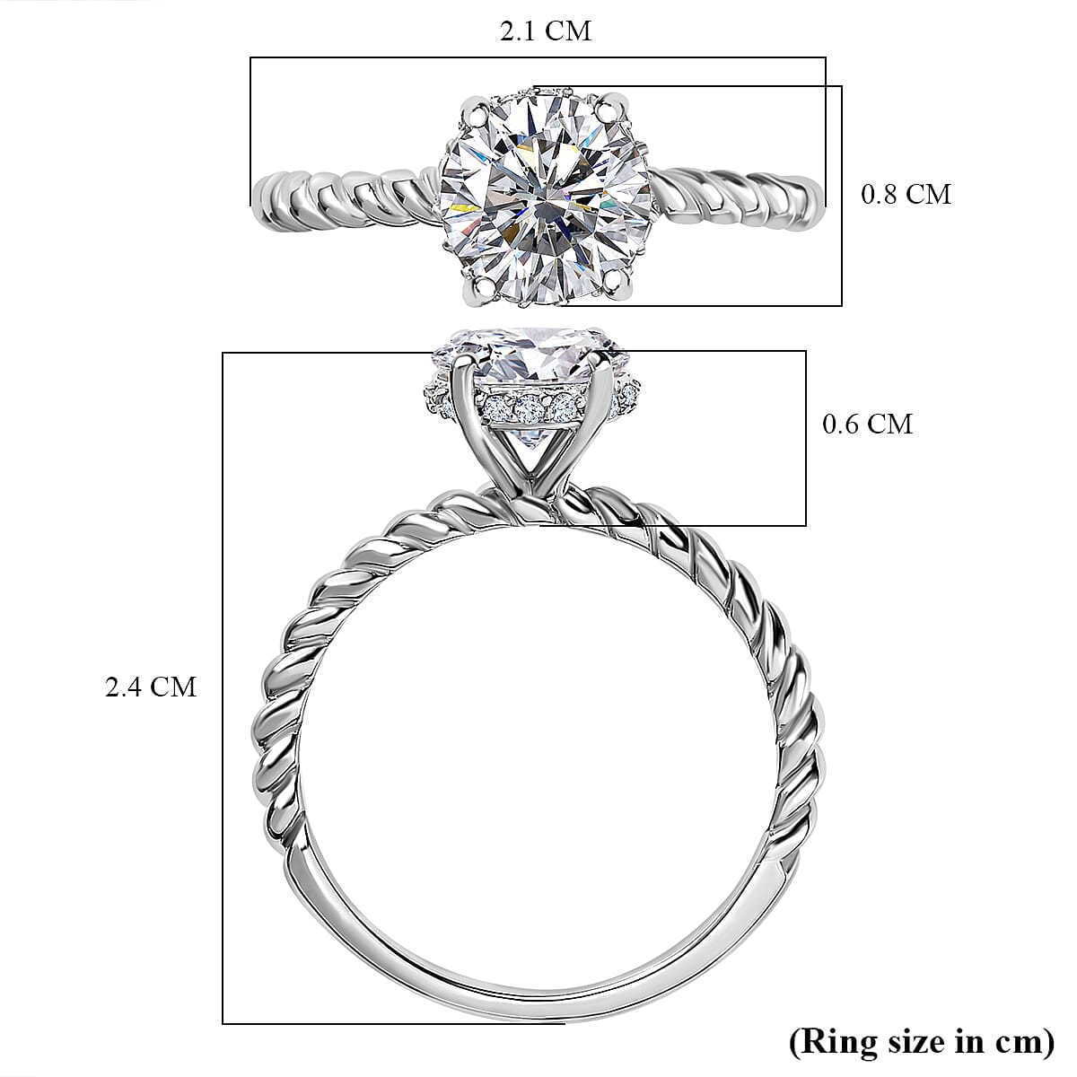 Moissanite Solitaire Ring in Platinum Overlay Sterling Silver 1.30 ct  1.224  Ct. 7635336 5