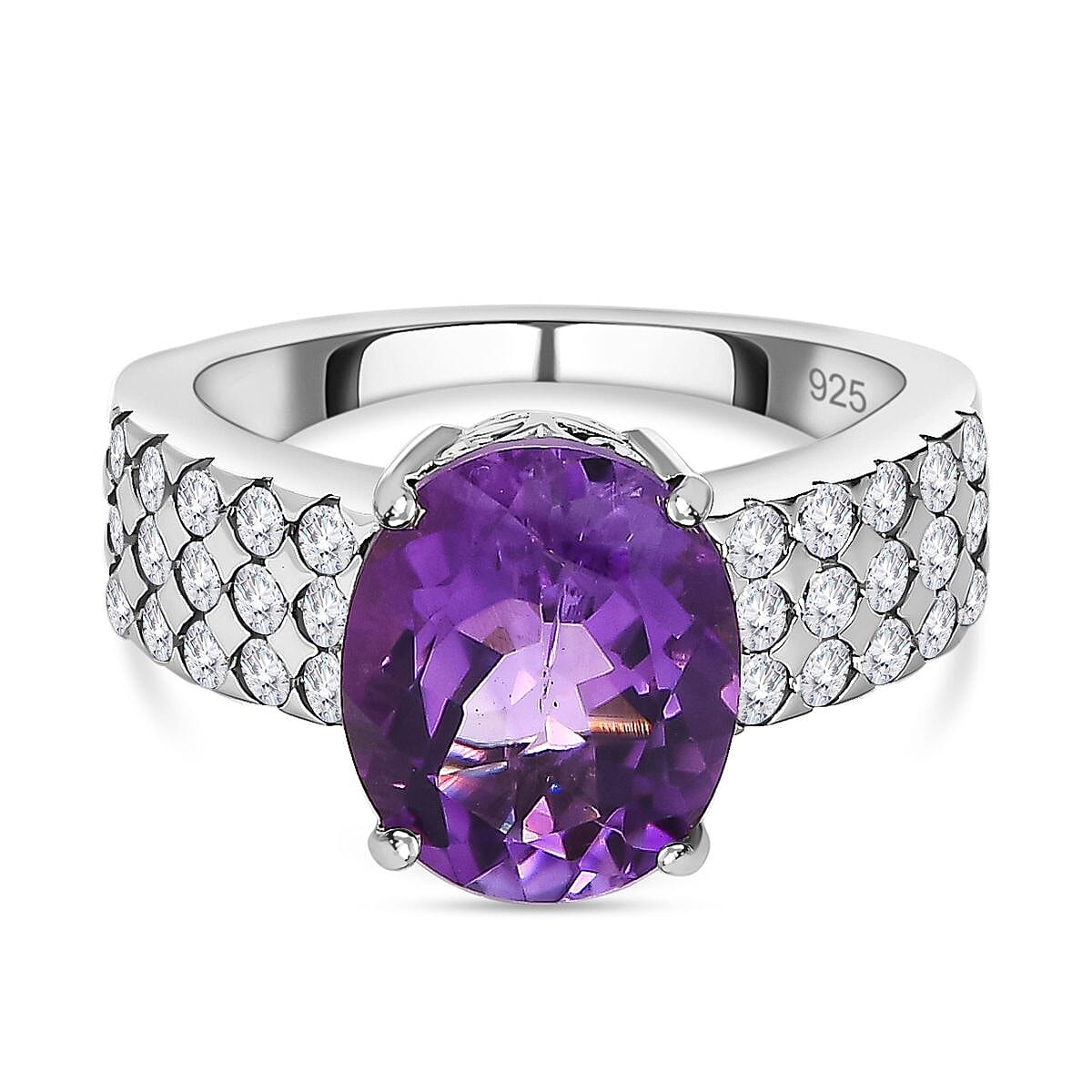 Moroccan Amethyst and Natural Zircon Ring in Platinum Overlay Sterling Silver 4.35 Ct 7574737 0