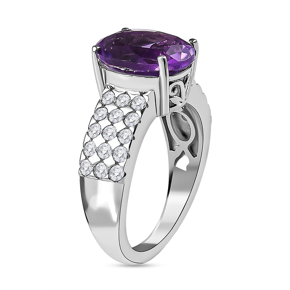 Moroccan Amethyst and Natural Zircon Ring in Platinum Overlay Sterling Silver 4.35 Ct 7574737 3