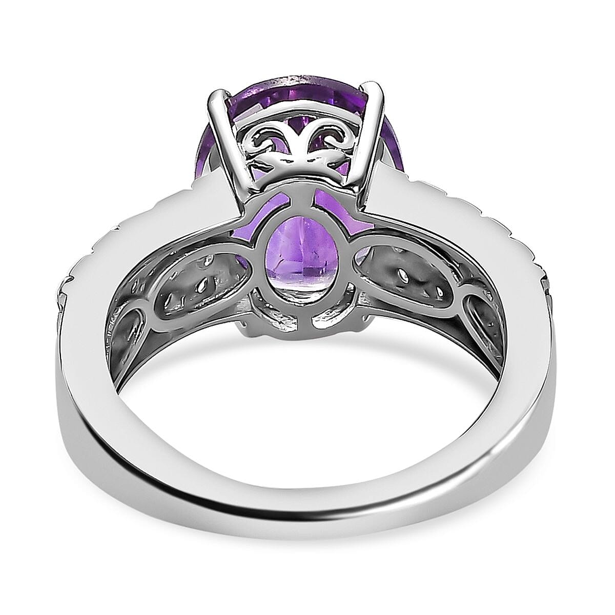 Moroccan Amethyst and Natural Zircon Ring in Platinum Overlay Sterling Silver 4.35 Ct 7574737 4
