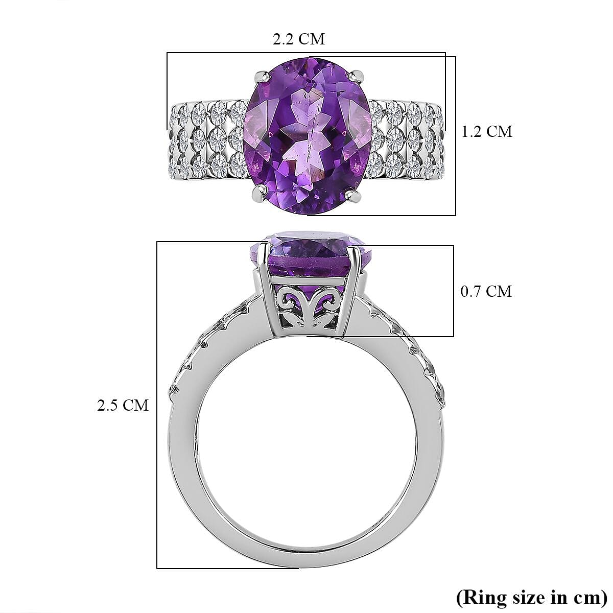 Moroccan Amethyst and Natural Zircon Ring in Platinum Overlay Sterling Silver 4.35 Ct 7574737 5