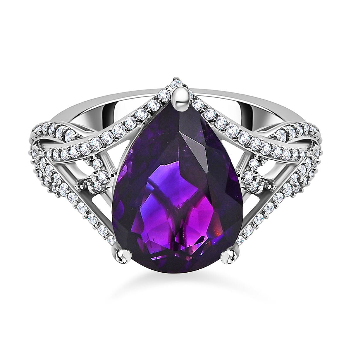 Moroccan Amethyst and Natural Zircon Ring in Platinum Overlay Sterling Silver 6.01 Ct 7575079 0