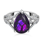 Moroccan Amethyst and Natural Zircon Ring in Platinum Overlay Sterling Silver 6.01 Ct