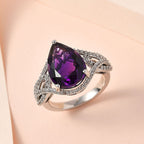 Moroccan Amethyst and Natural Zircon Ring in Platinum Overlay Sterling Silver 6.01 Ct