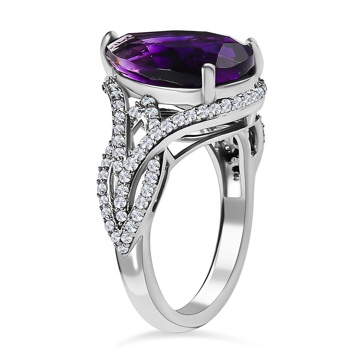 Moroccan Amethyst and Natural Zircon Ring in Platinum Overlay Sterling Silver 6.01 Ct 7575079 3