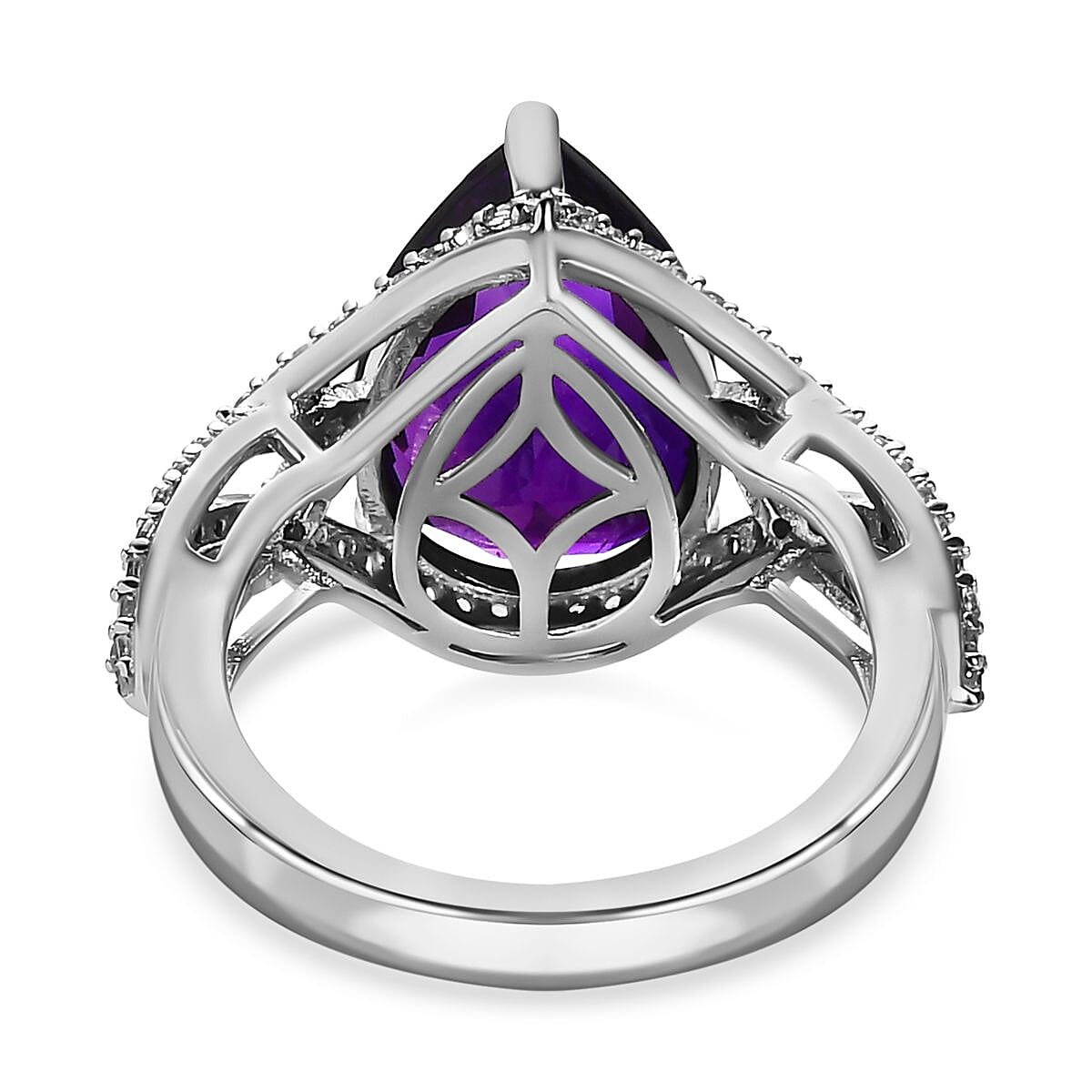 Moroccan Amethyst and Natural Zircon Ring in Platinum Overlay Sterling Silver 6.01 Ct 7575079 4