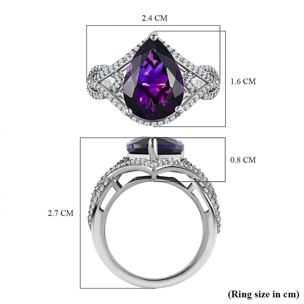 Moroccan Amethyst and Natural Zircon Ring in Platinum Overlay Sterling Silver 6.01 Ct