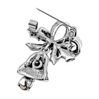 White, Red Austrian Crystal & Emerald Antique Christmas Bell Brooch in Silver Tone