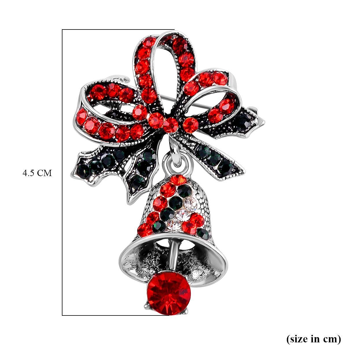 White, Red Austrian Crystal &amp; Emerald Antique Christmas Bell Brooch in Silver Tone 7611705 5